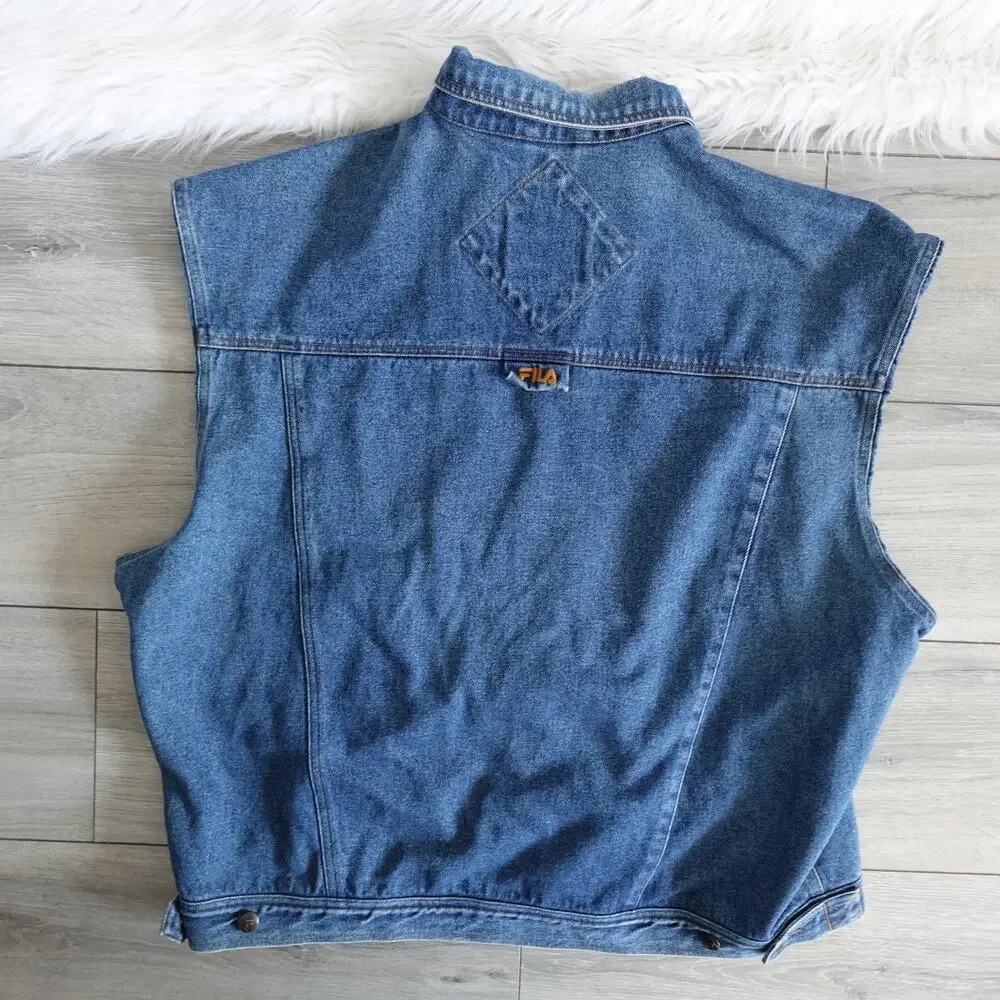 Vintage Fila Denim Vest 90s Y2K Men XXL jean jacket biker cowboy spring summer